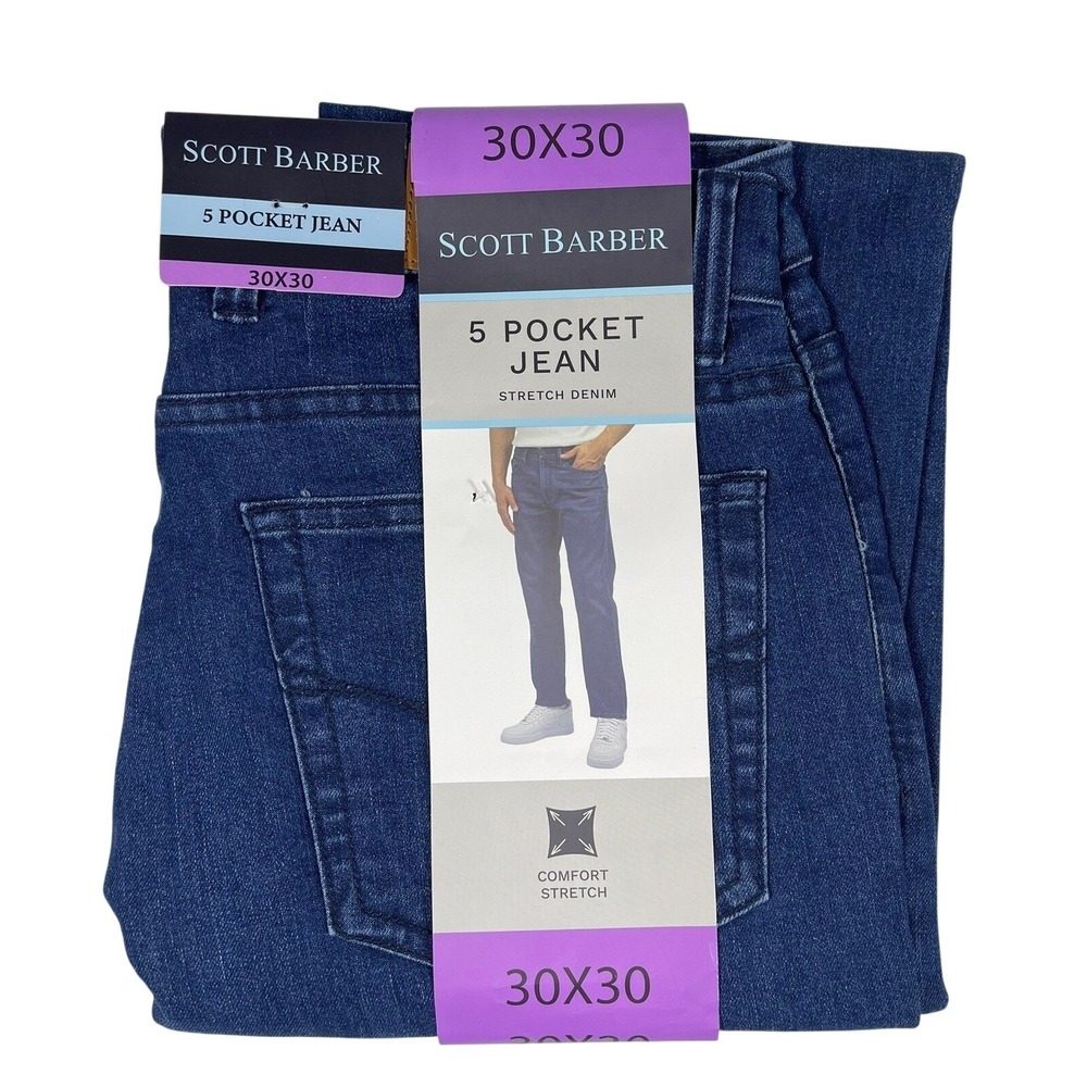 Scott Barber Men 5 Pocket Jeans Dark Blue Stretch Denim 30X30 NEW